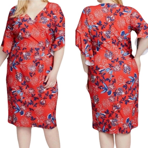 RACHEL Rachel Roy Dresses & Skirts - RACHEL by Rachel Roy Sheath Floral Red and Blue Midi Dress size 14W Plus NWT‎